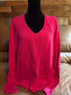 Lane Bryant V-Neck Pullover Sweater - Bright Pink